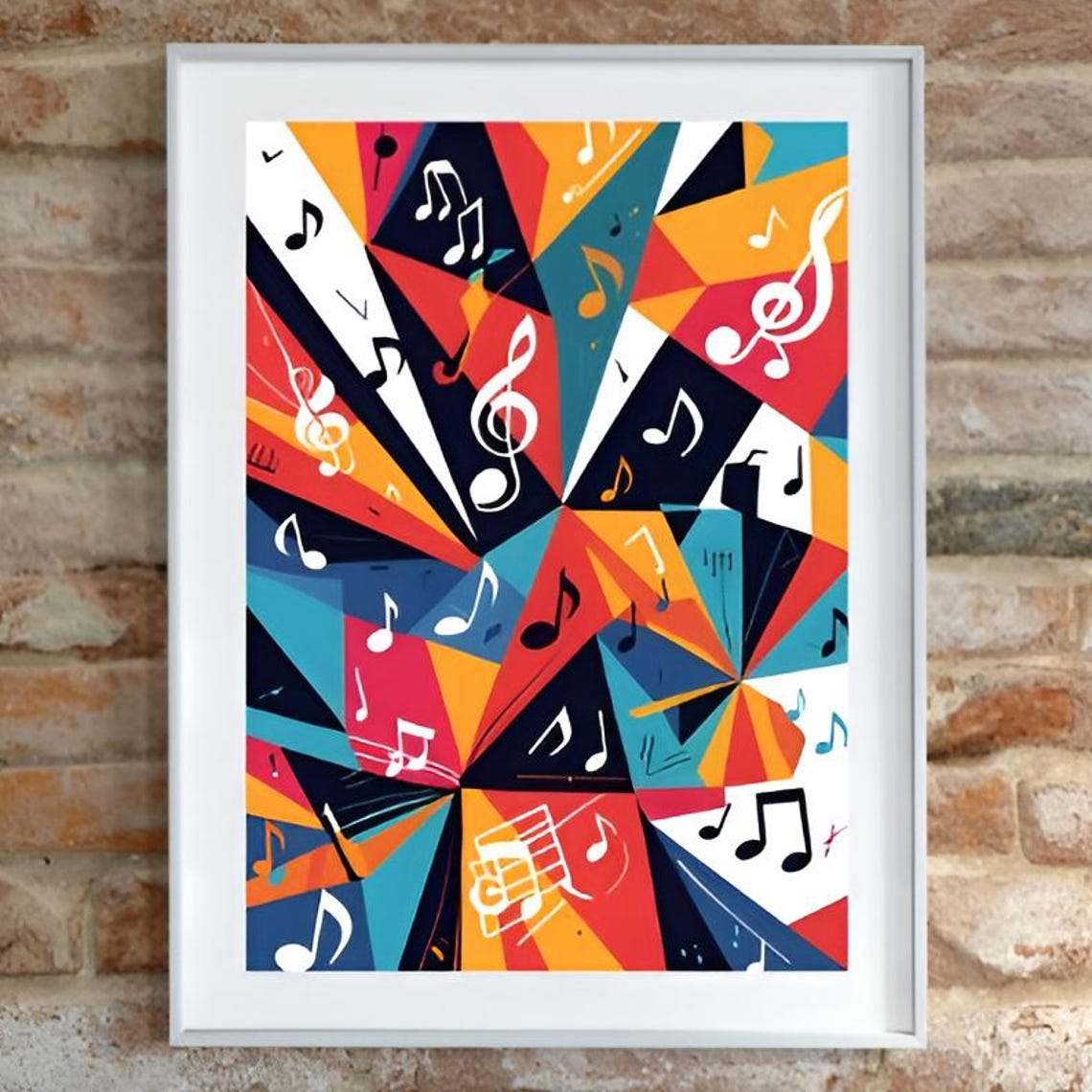 Red Blue Yellow Geometric Musical Notes Poster in Abstract Style