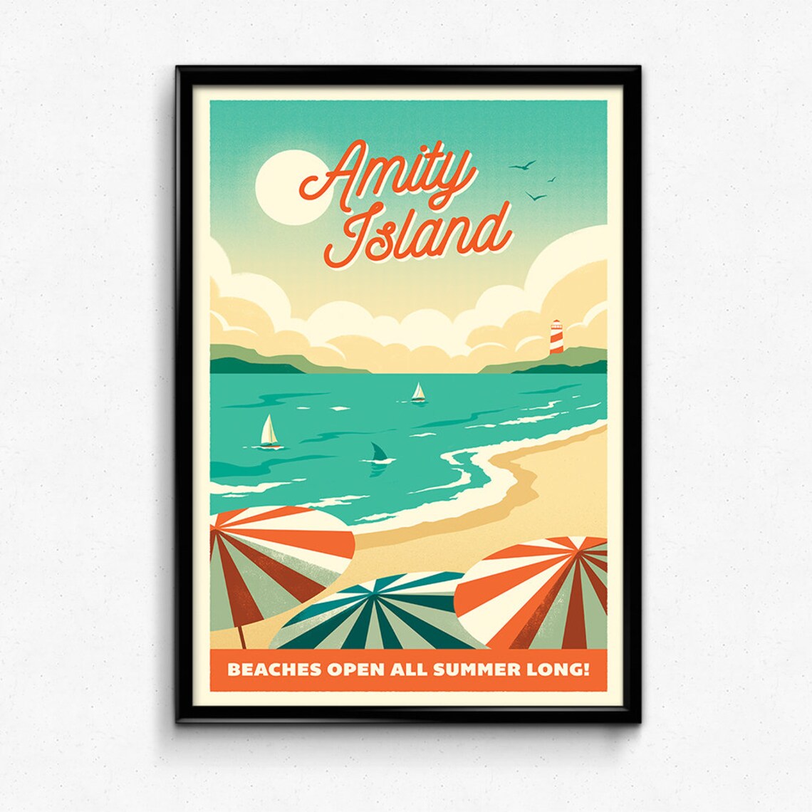 Amity Island Retro Travel Poster, Beach Art Print