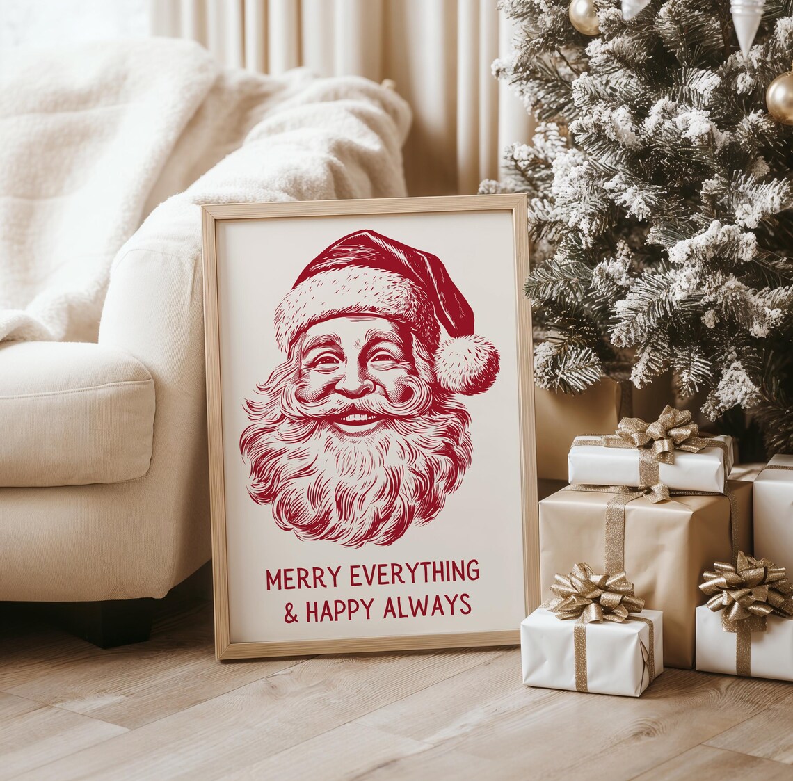 Vintage Santa Face Merry Everything Happy Always Retro Christmas Poster