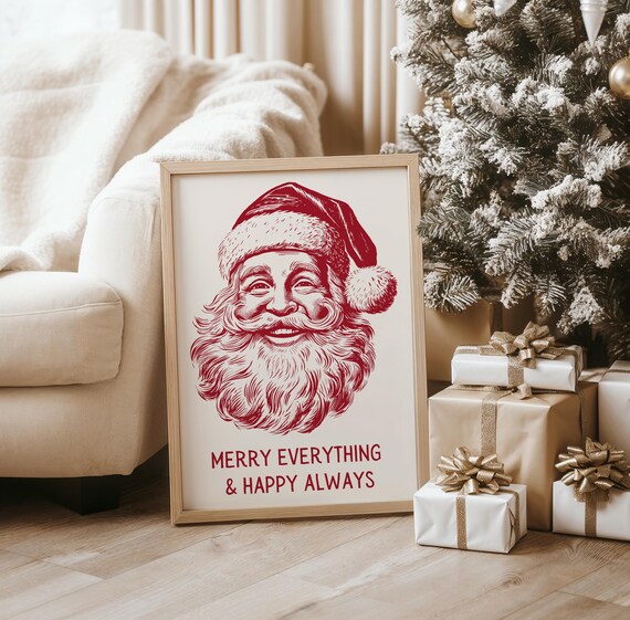 Vintage Santa Face Merry Everything Happy Always Retro Christmas Poster