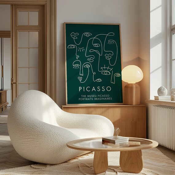 Emerald Green Picasso Portraits Imaginaires Line Faces Poster