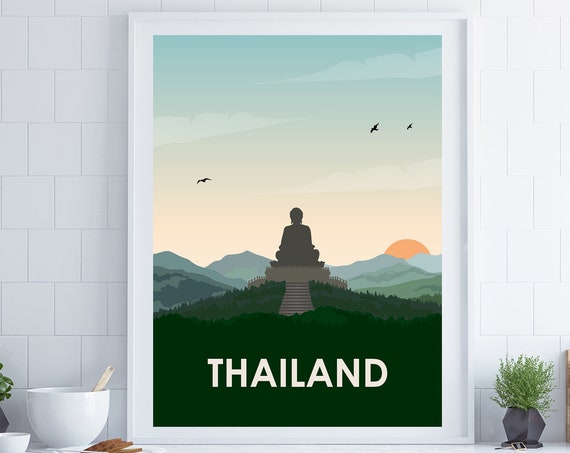 Thailand Poster Thailand Travel Poster Buddha Poster Buddha Wall Art Travel Poster Zen Wall Art Traveller Gift Eastern Wall Art