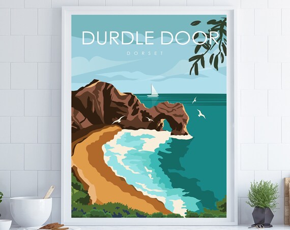 Durdle Door Dorset Limestone Arch Beach Sailboat Travel Poster