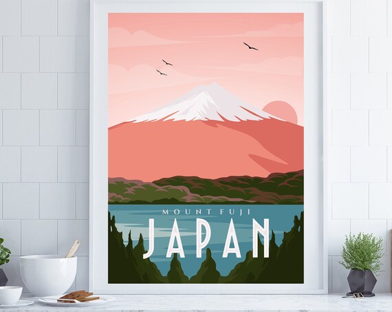 Japan Travel Poster Mount Fuji Poster Japanese Decor Mountain Wall Art Pink Wall Art Landscape Print Gift Japan Housewarming Gift