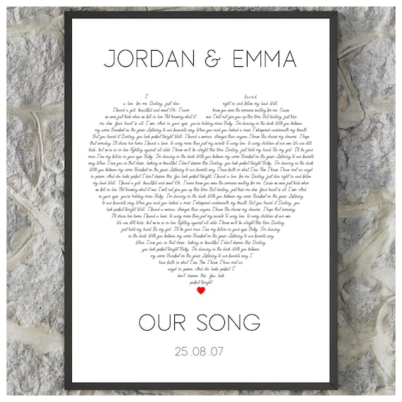Personalized Heart Lyrics Song Couples Names Wedding Gift Poster