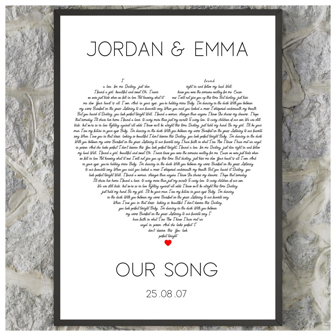 Personalized Heart Lyrics Song Couples Names Wedding Gift Poster