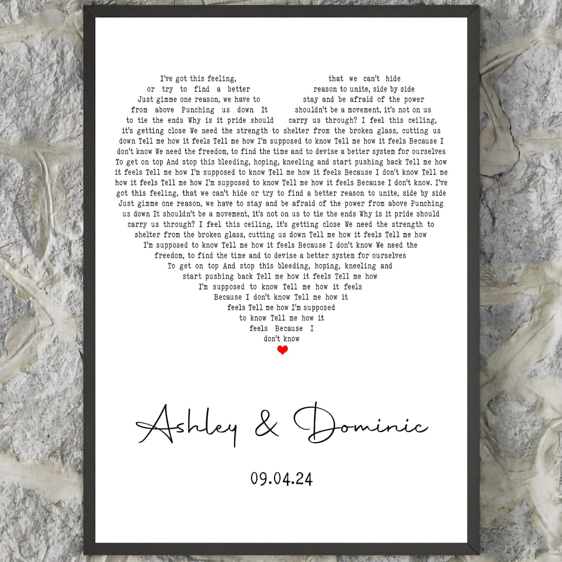 Personalized Heart Song Lyrics Music Art Print