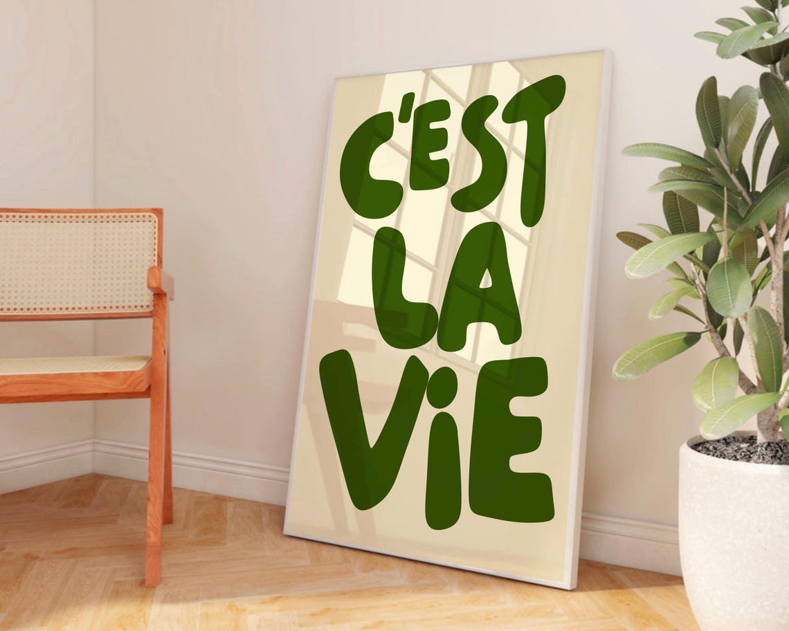 Cest La Vie Forest Green Retro Typography French Quote Poster