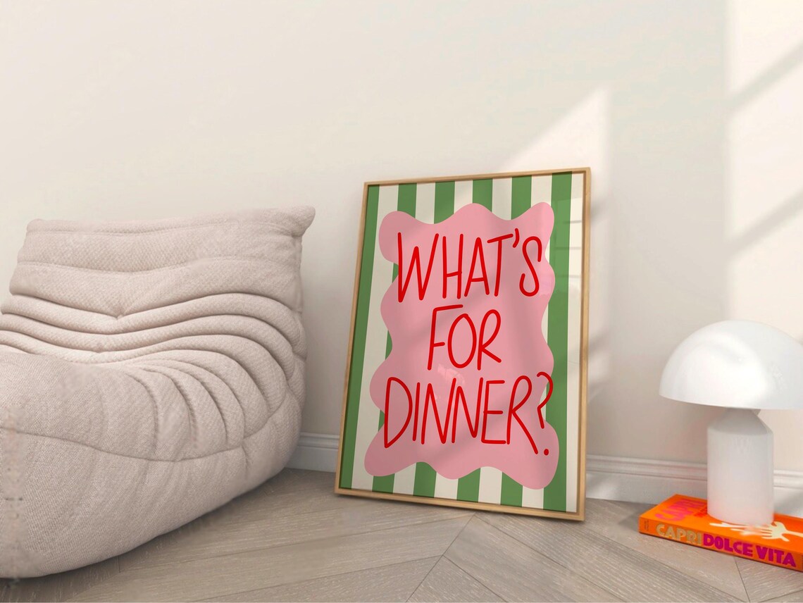 Whats For Dinner Bold Funky Kitchen Typography Art