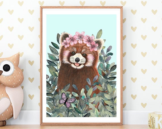 Whimsical Baby Red Panda Nursery Art Print