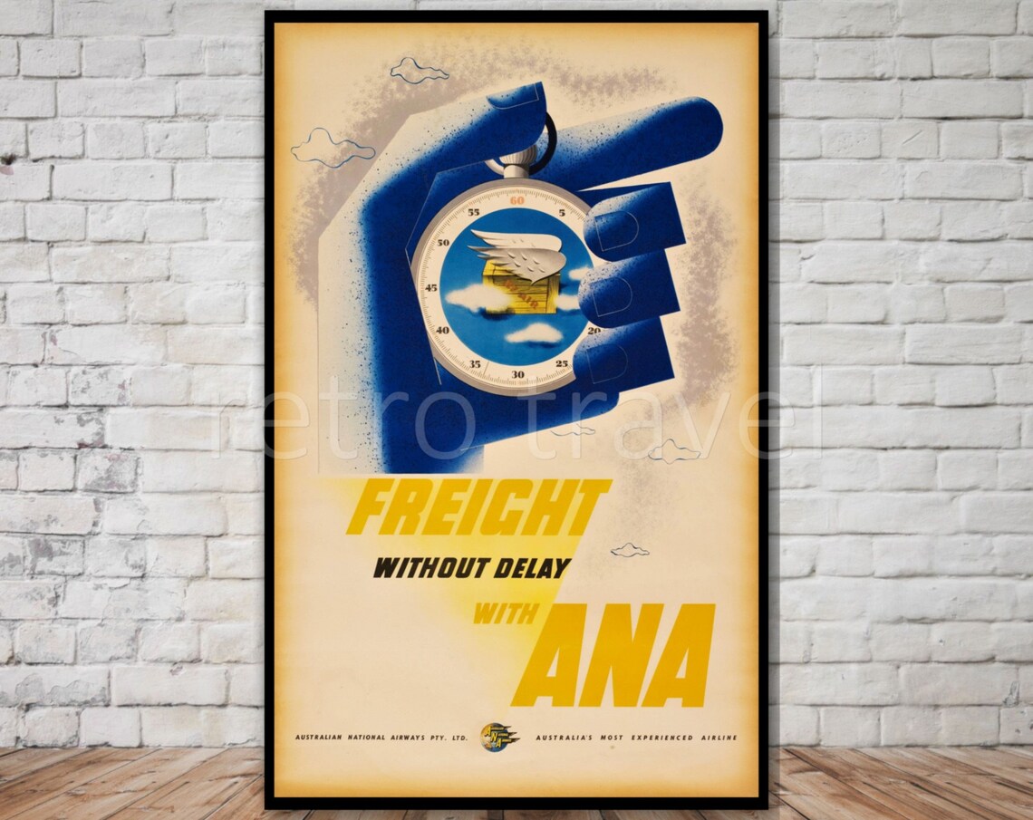 Ana Australian National Airways Travel Poster, Vintage