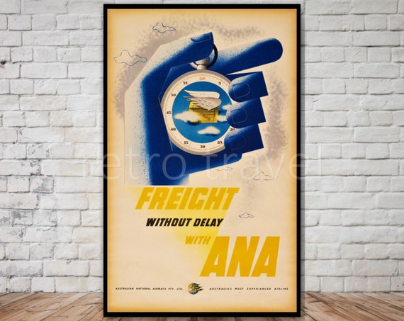 Ana Australian National Airways Travel Poster, Vintage