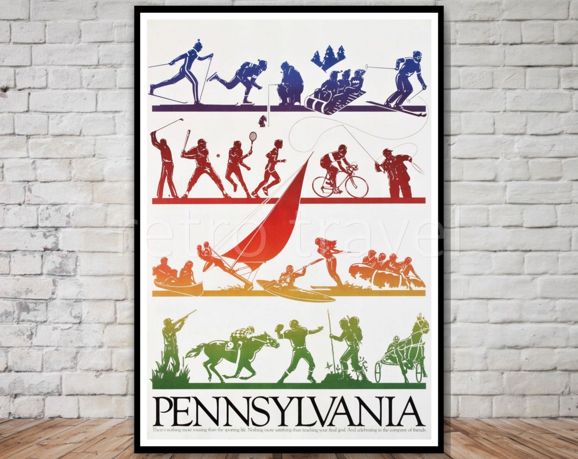 Pennsylvania Travel Poster Instant Vintage Sports Poster Golf Tennis Baseball Biking Fishing Retro Travel