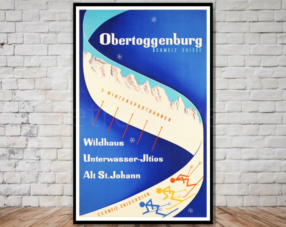 Obertoggenburg Switzerland Ski Poster Instant Vintage Swiss Ski Travel Poster Prntable Swiss Ski Poster 11x17 12x18