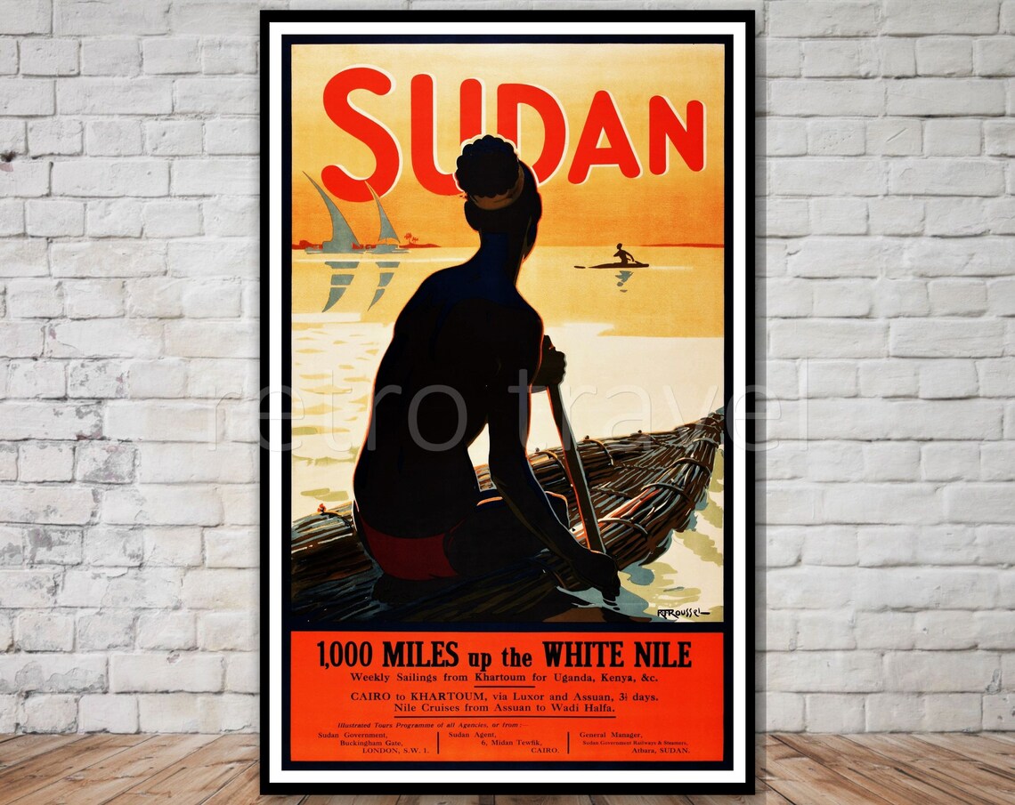 Sudan Retro Travel Poster, Nile Cruises Wall Art Print