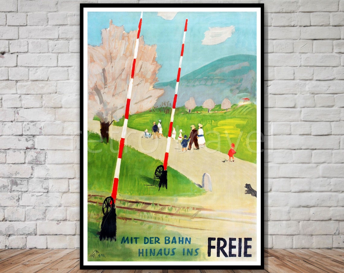Mit der Bahn Hinaus ins Freie Vintage Railway Spring Day Poster
