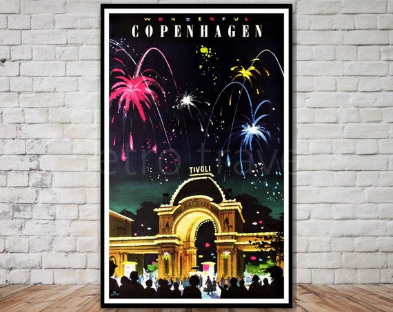 Tivoli Gardens Copenhagen Travel Poster, Denmark