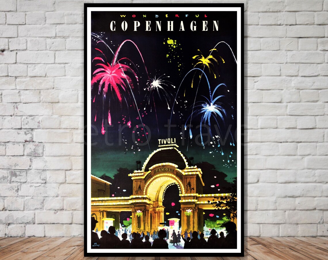 Tivoli Gardens Copenhagen Travel Poster, Denmark