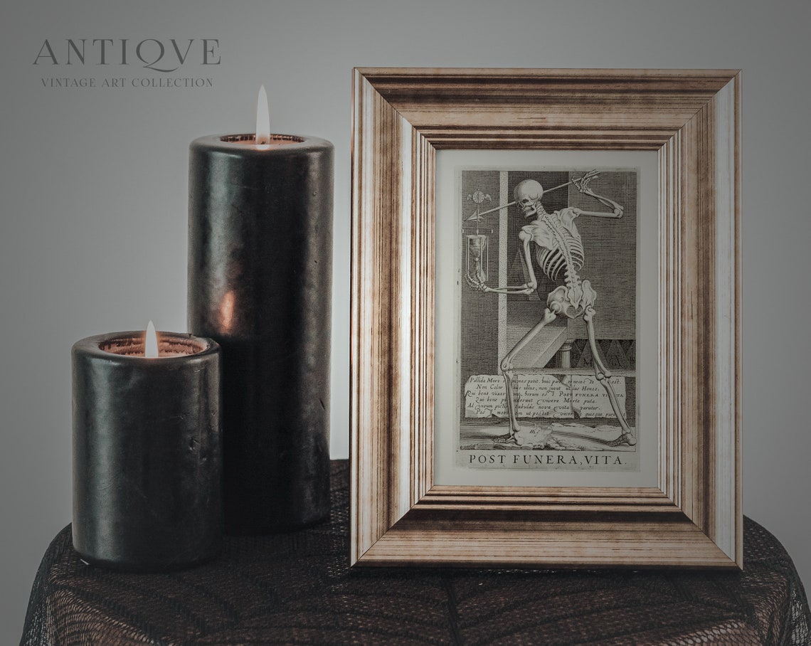 Post Funera Vita Skeleton Bow Arrow Vintage Memento Mori Poster - Image 4