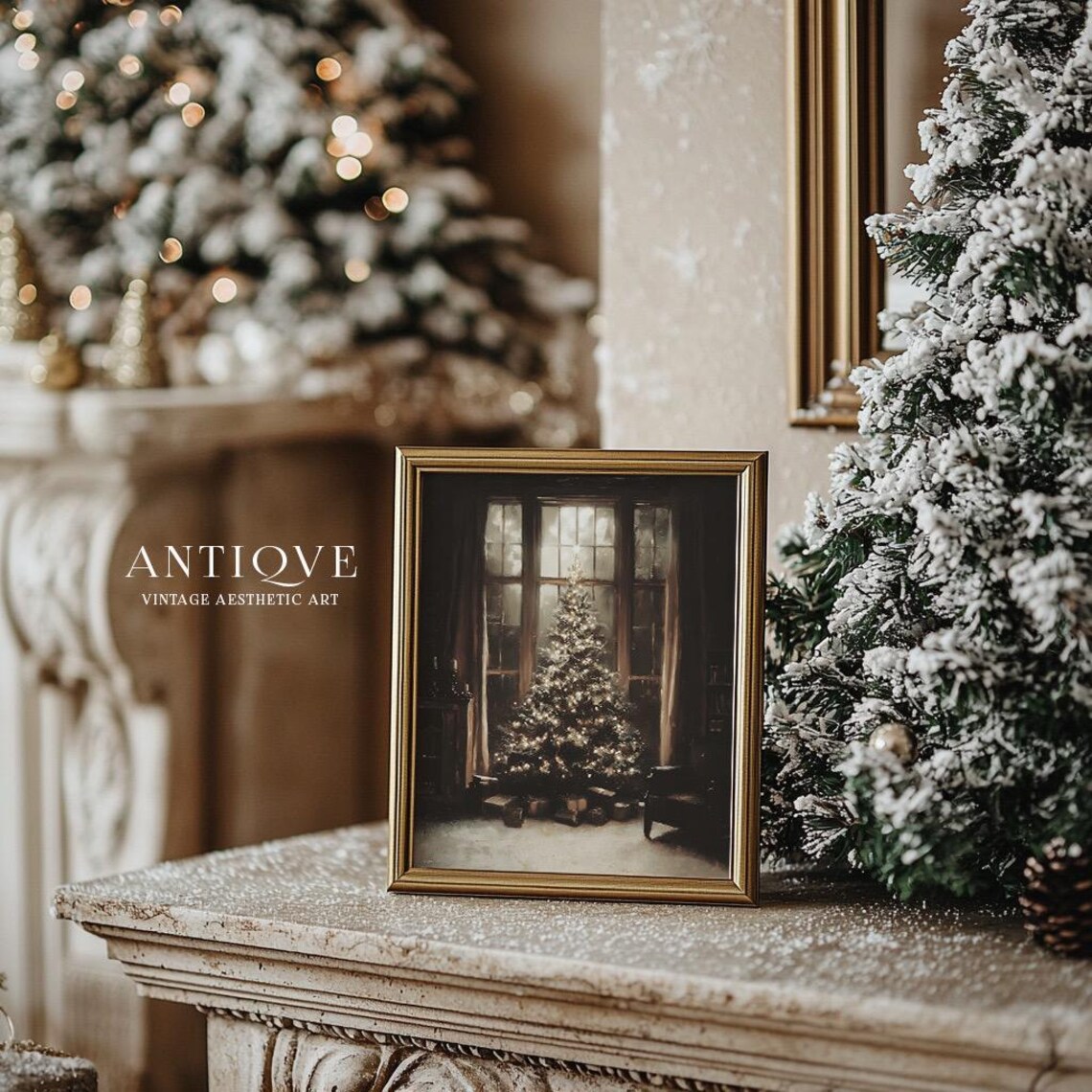 Elegant Christmas Tree by Window, Winter Room Scene Art Print - Image 3