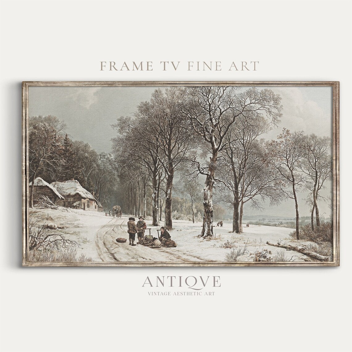 Snowy Forest Road Vintage Winter Painting Wood Gatherers Antique Poster - Image 4