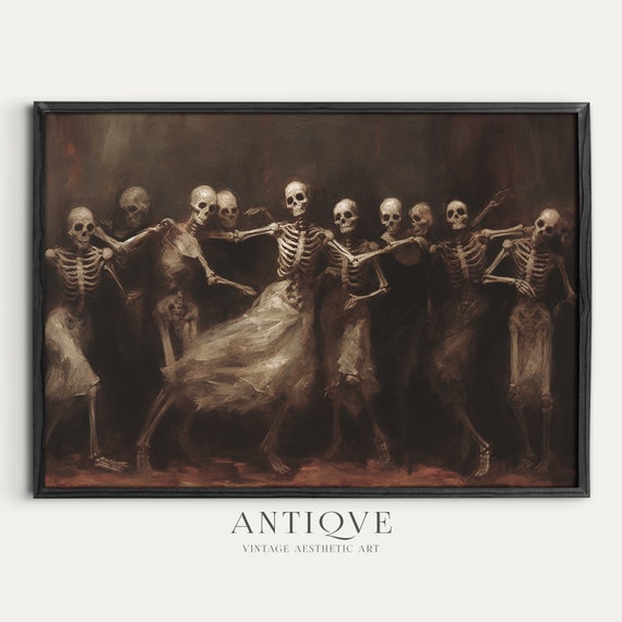 Skeletons Partying Dance of the Dead Halloween Art Print