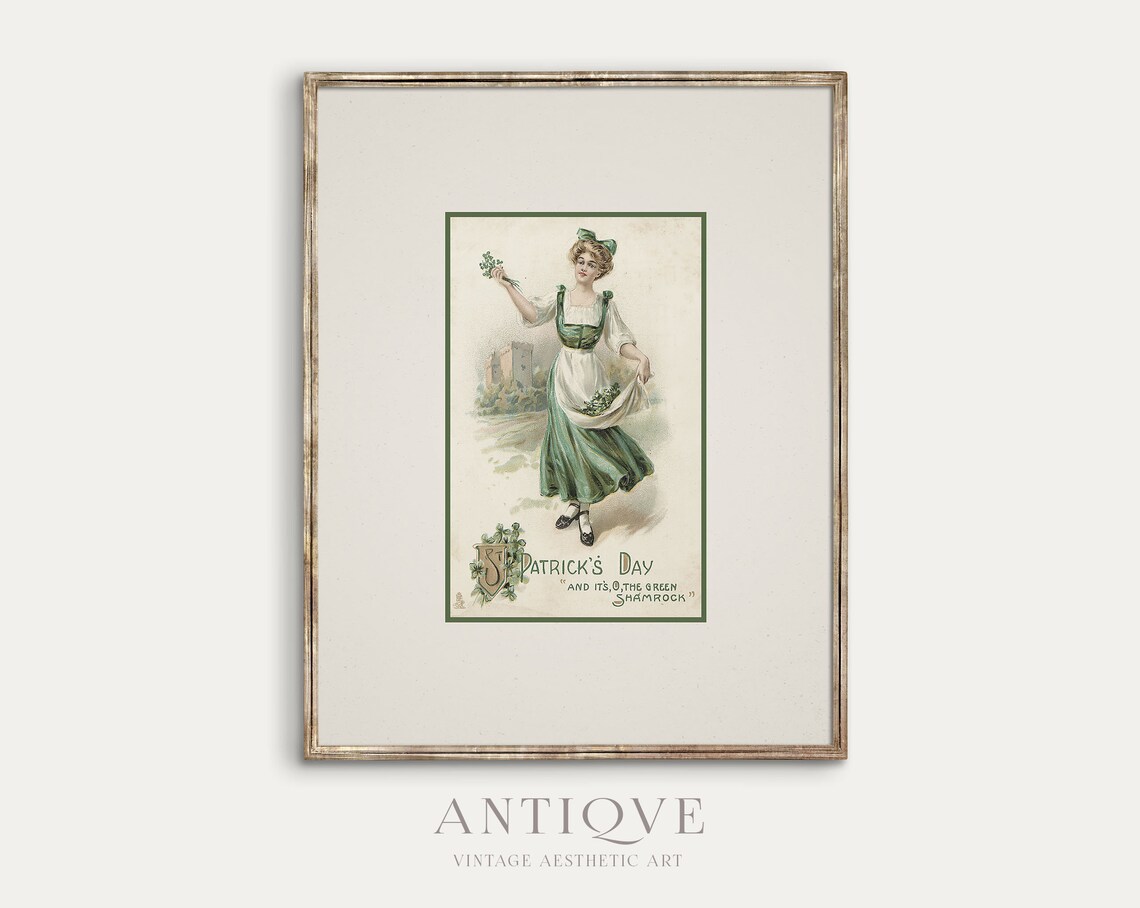 Vintage St Patricks Day Irish Woman With Shamrocks Print - Image 2