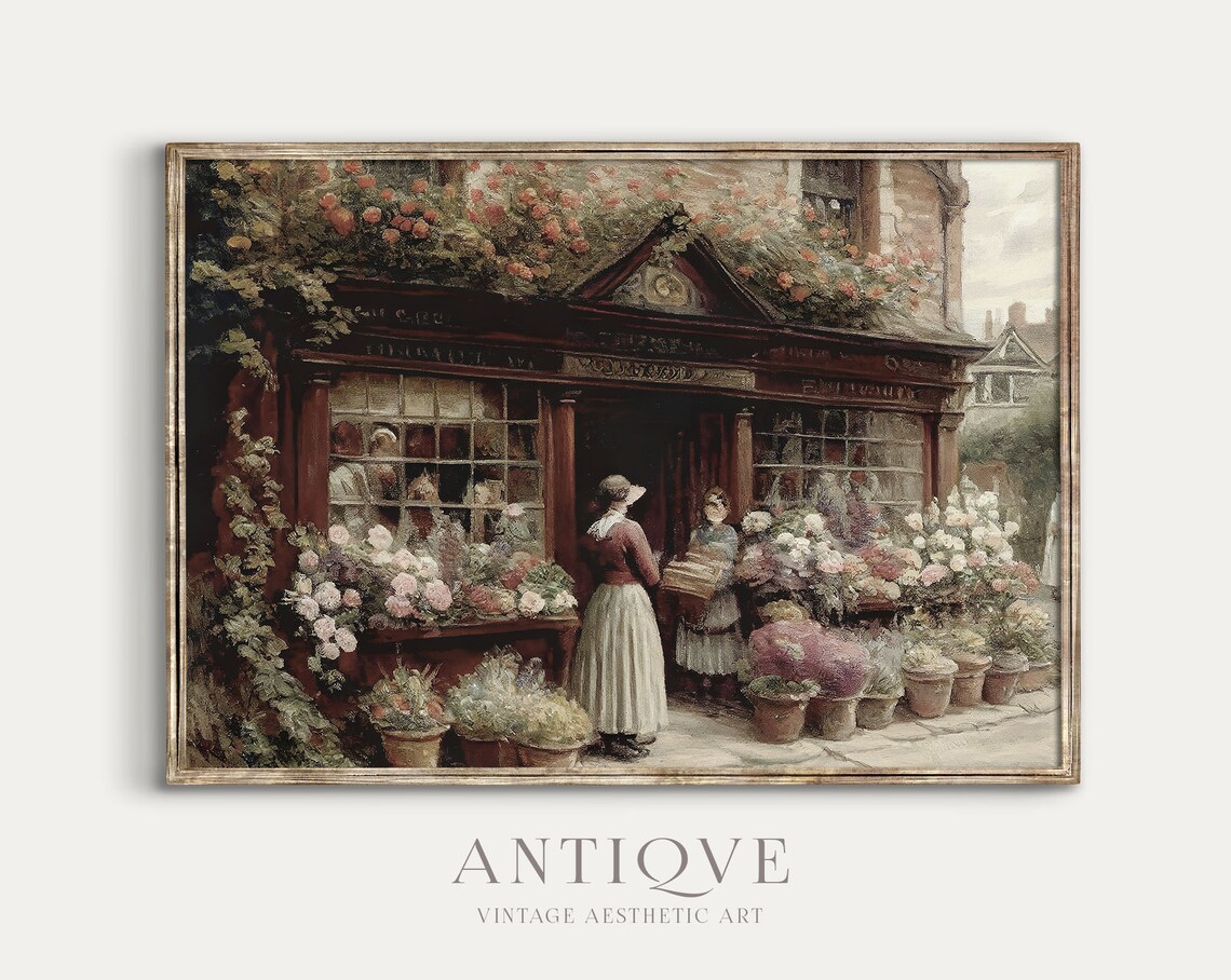 Vintage British Village Flower Shop Art Print - Image 2