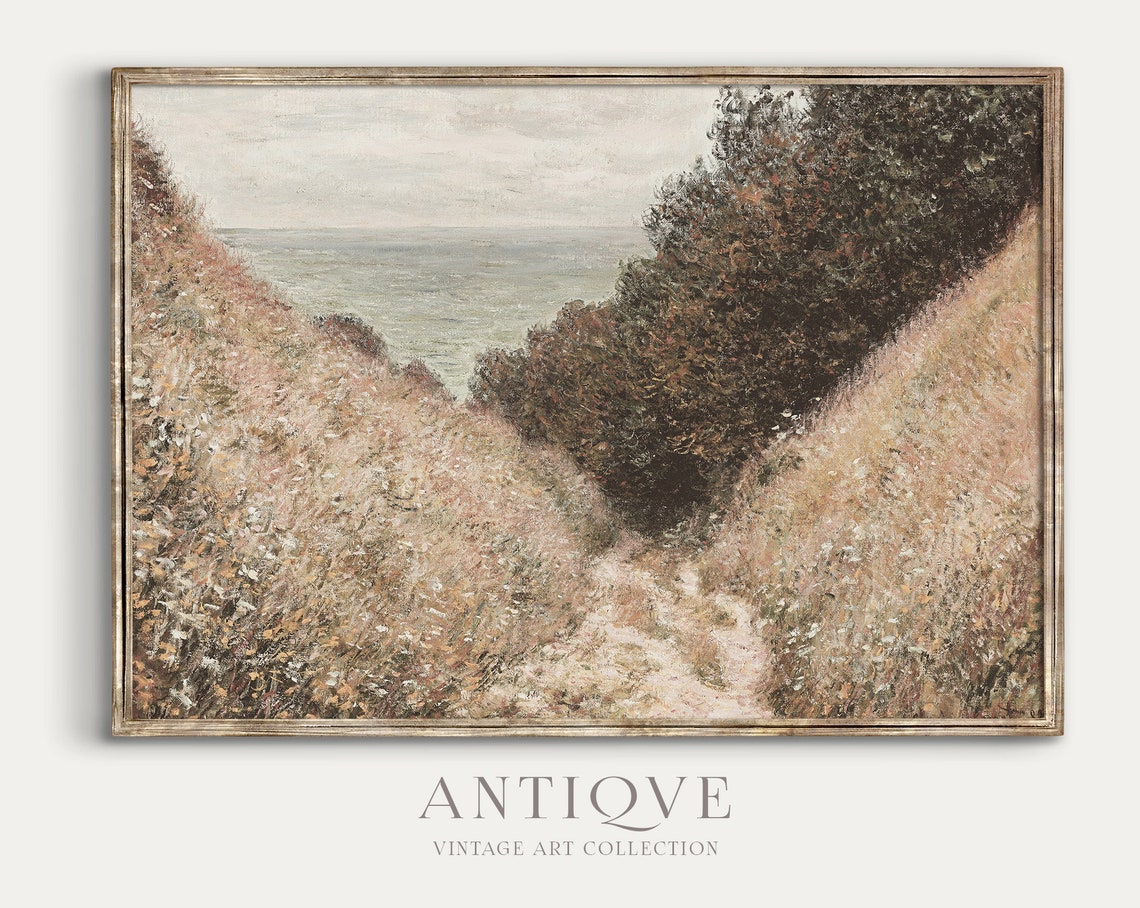 Neutral Wildflower Print, French Vintage Farmhouse Decor