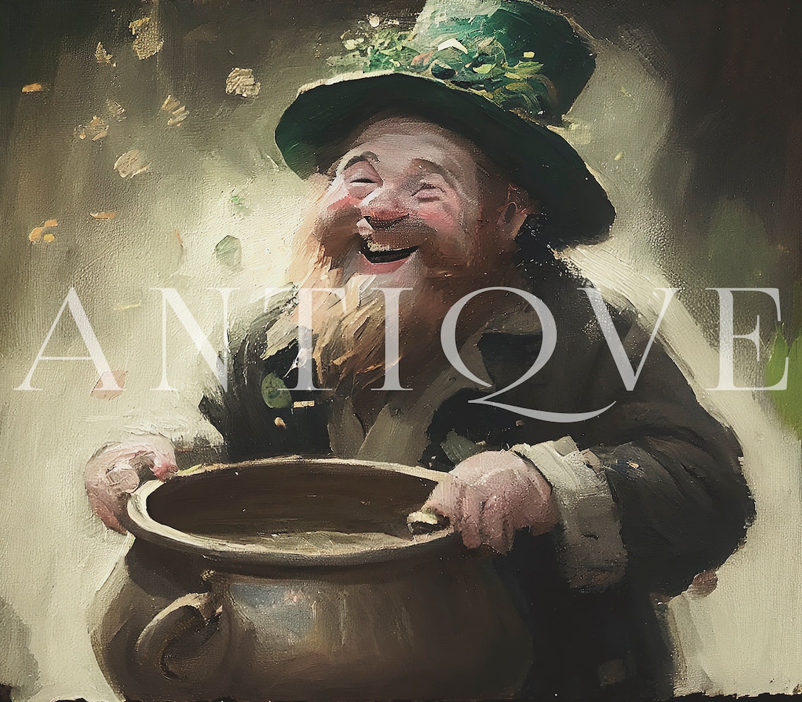 Irish Vintage Leprechaun With Pot Of Gold Art Print - Image 3
