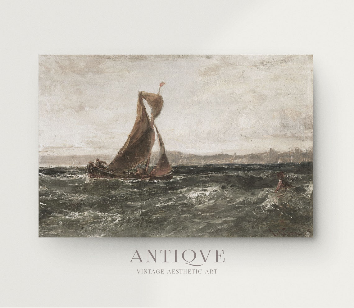 Tall Ship Sailing Rough Sea Vintage Oil Painting Style Poster - Image 4