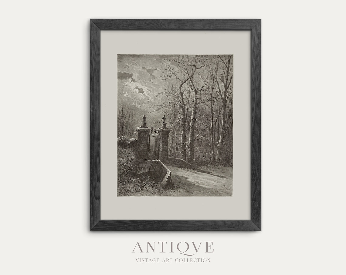 Manor Gate Sketch Dark Academia Art Print