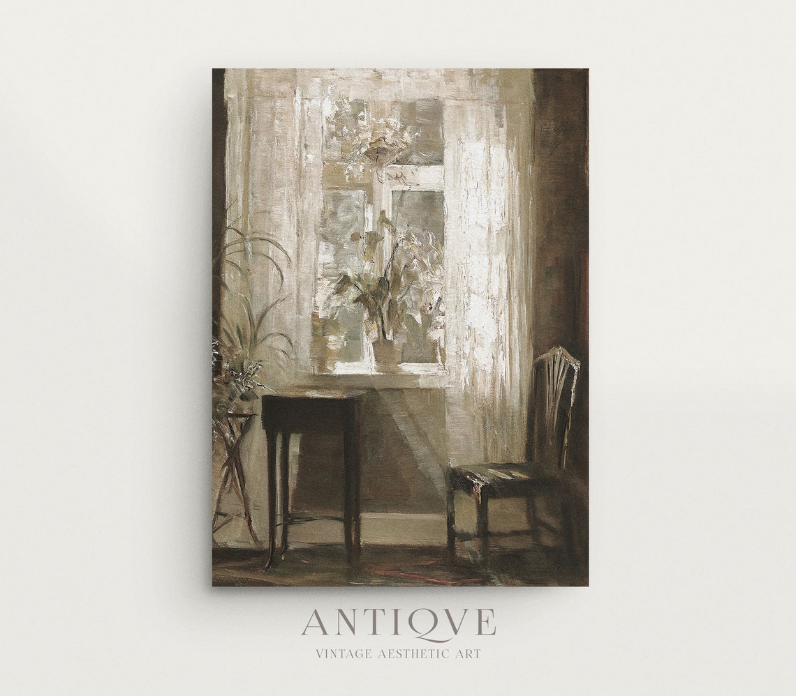 Sunlit Neutral Window Interior With Sheer Curtains Oil Painting Poster - Image 3