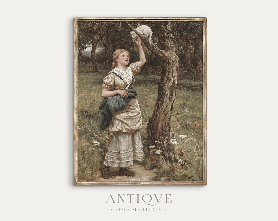 Vintage French Country Girl in Forest Art Print