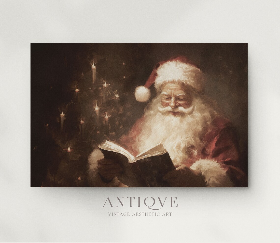 Santa Claus Reading Poster, Moody Vintage Christmas Decor - Image 3