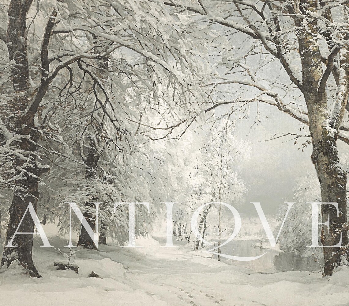 Vintage Winter Woods Painting, Snowy Landscape Art Print - Image 4