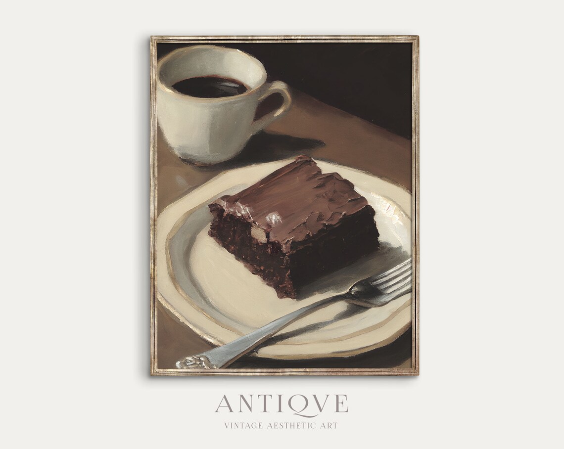 Brownie Still Life Painting Print, Moody Kitchen Art - Image 3