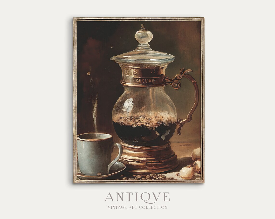 Antique Coffee Pot Painting, Vintage Kitchen Art - Image 2