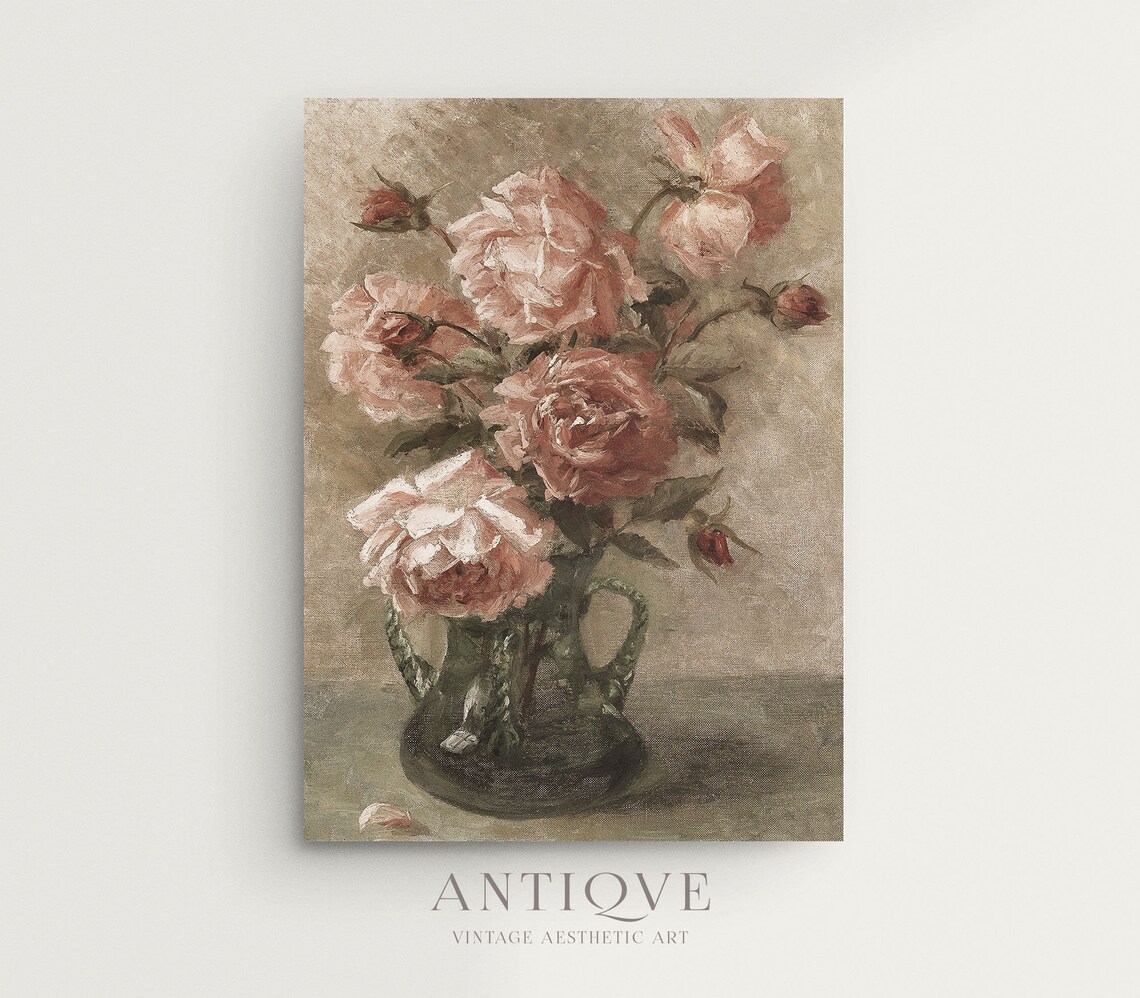 Antique Pink Roses Still Life, Vintage Art Print - Image 4
