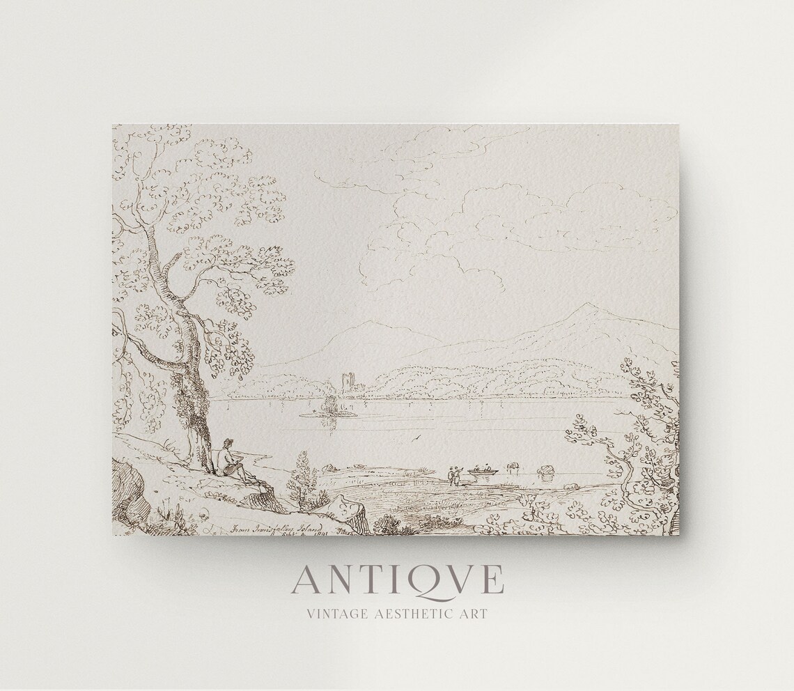 Killarney 1841 Innisfallen Island Lake Antique Ink Sketch Art Poster - Image 4