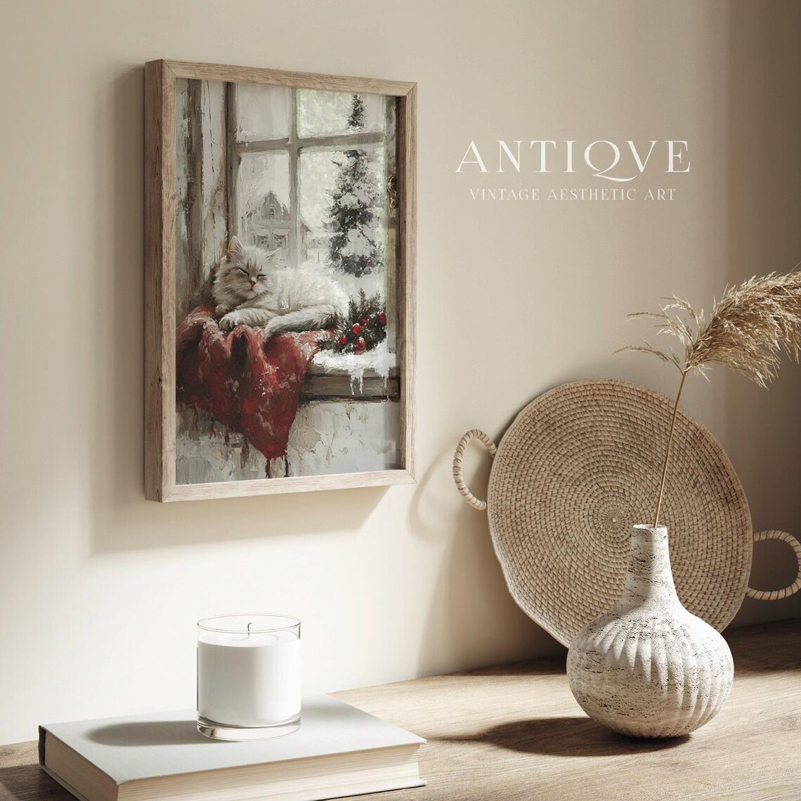 Winter White Cat Print, Cozy Rustic Farmhouse - Image 3