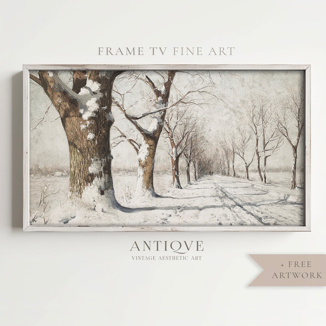 Vintage Winter Woods Painting, Snowy Landscape