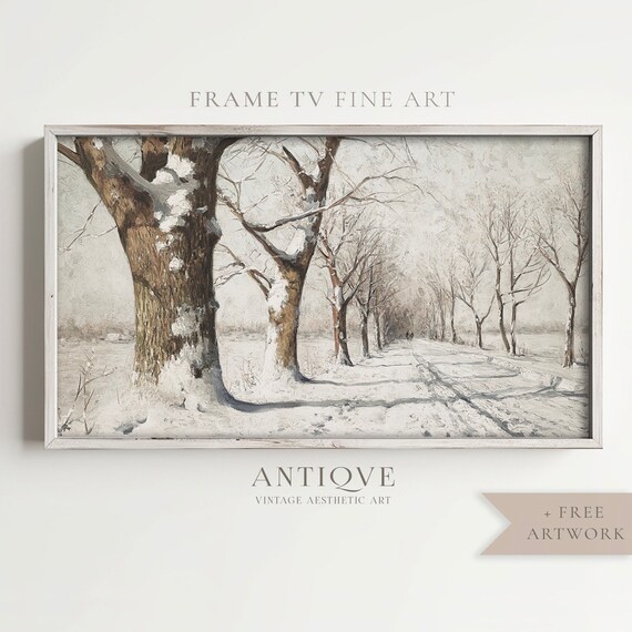 Vintage Winter Woods Painting, Snowy Landscape
