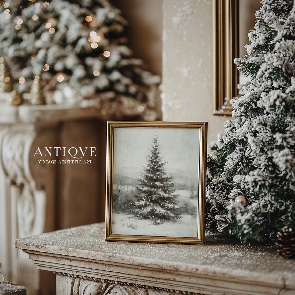 Snow Covered Pine Tree With Twinkle Lights Winter Scene Poster - Image 4