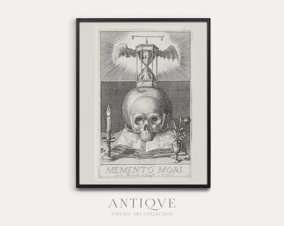 Memento Mori Skull Book Candle Hourglass 1626 Engraving Poster