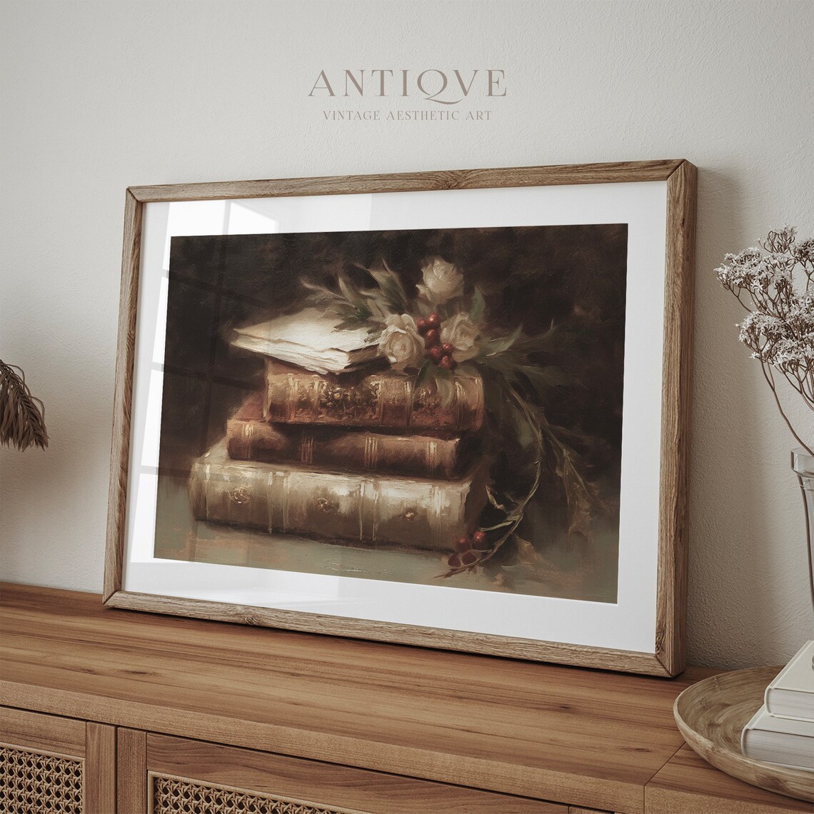 Stack Of Vintage Books Christmas Still Life, Poster Print - Image 2