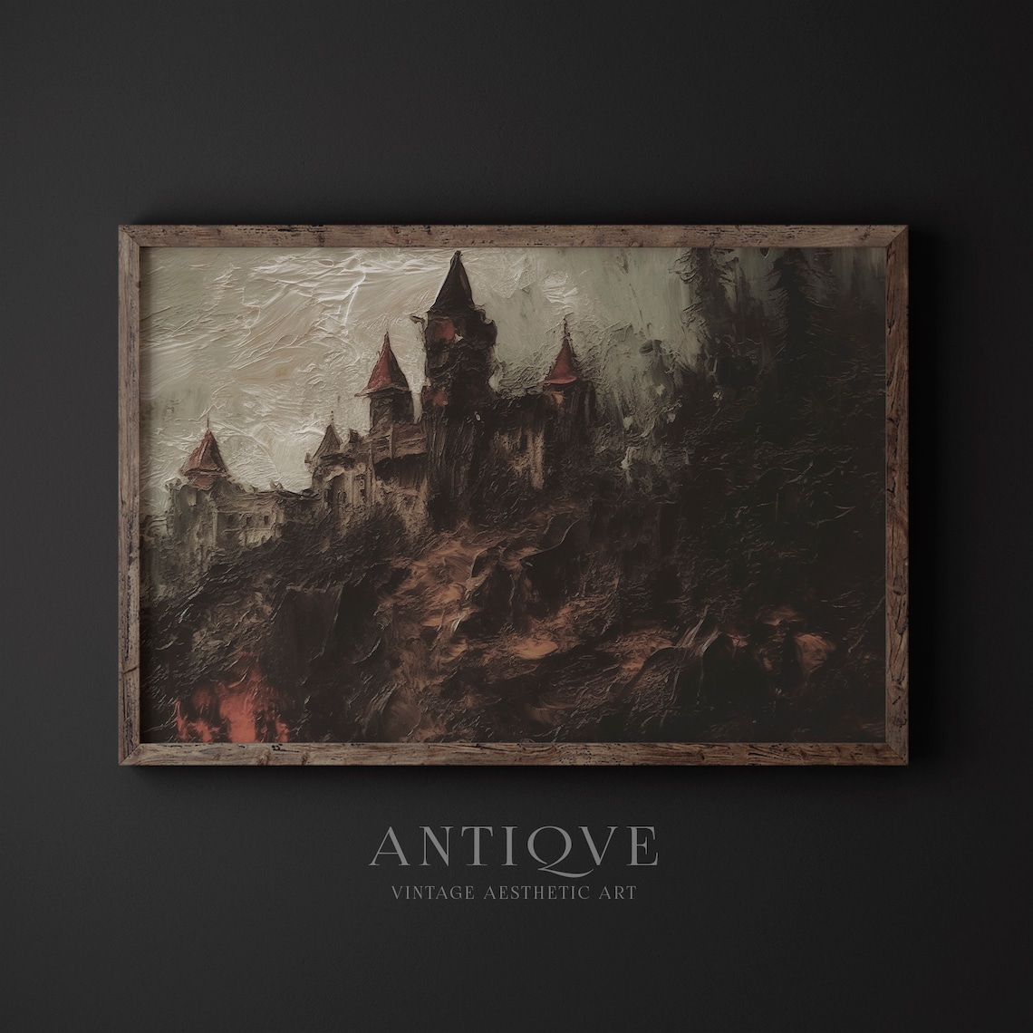 Castle on Fire Cliff Halloween Art Print, Dracula Castle - Image 2