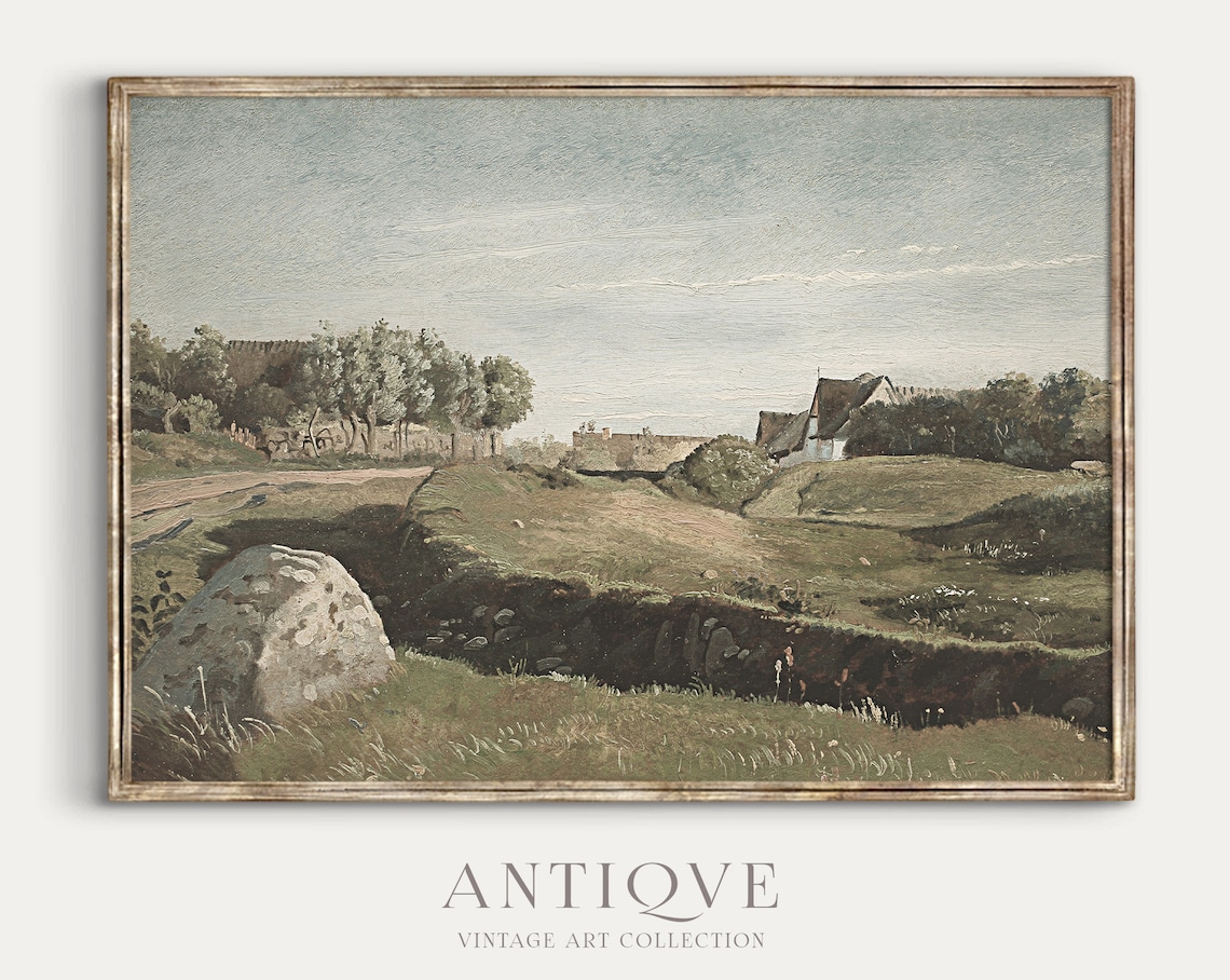 Vintage Landscape Cottage Oil Painting Art Print