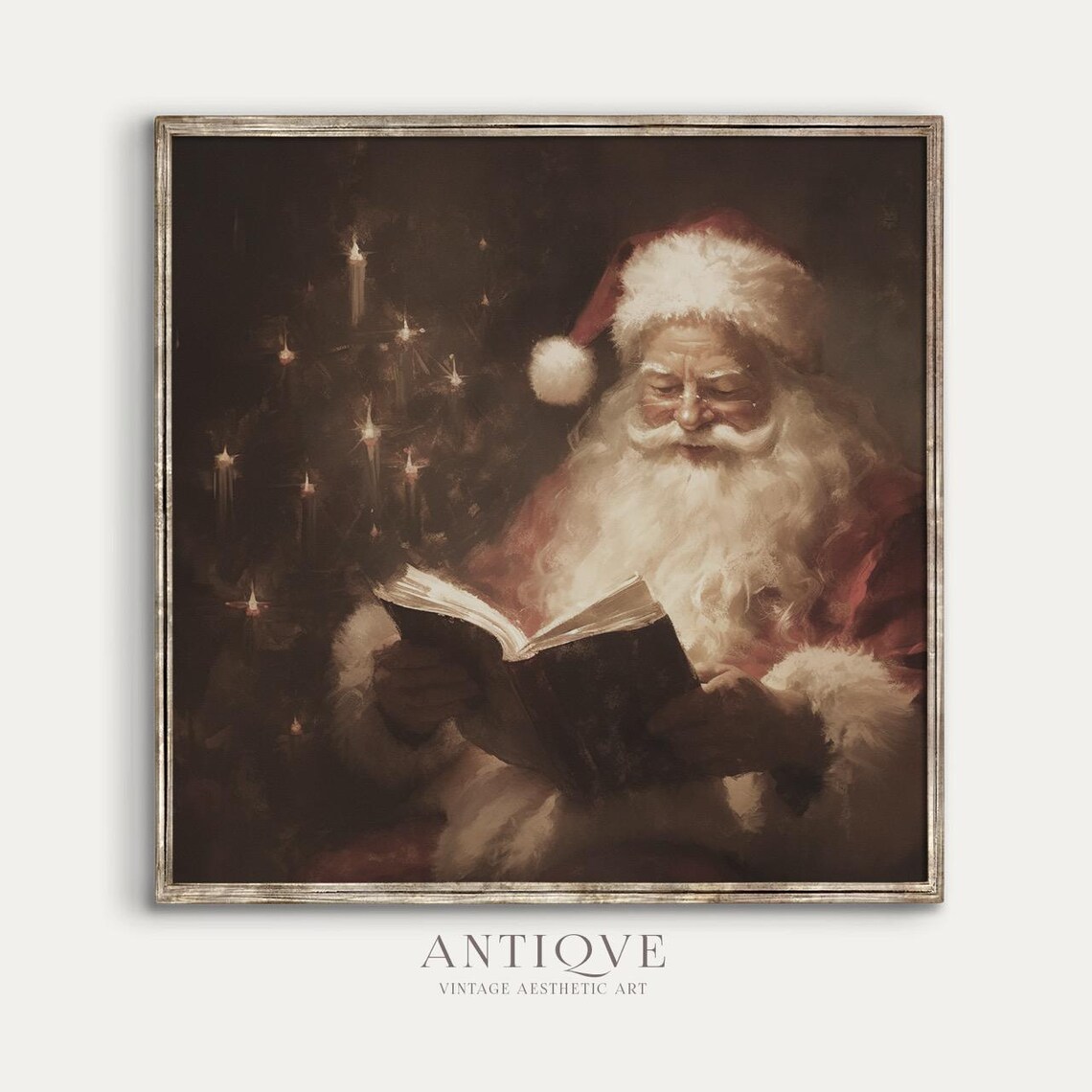 Santa Claus Reading, Moody Vintage Christmas Decor - Image 2