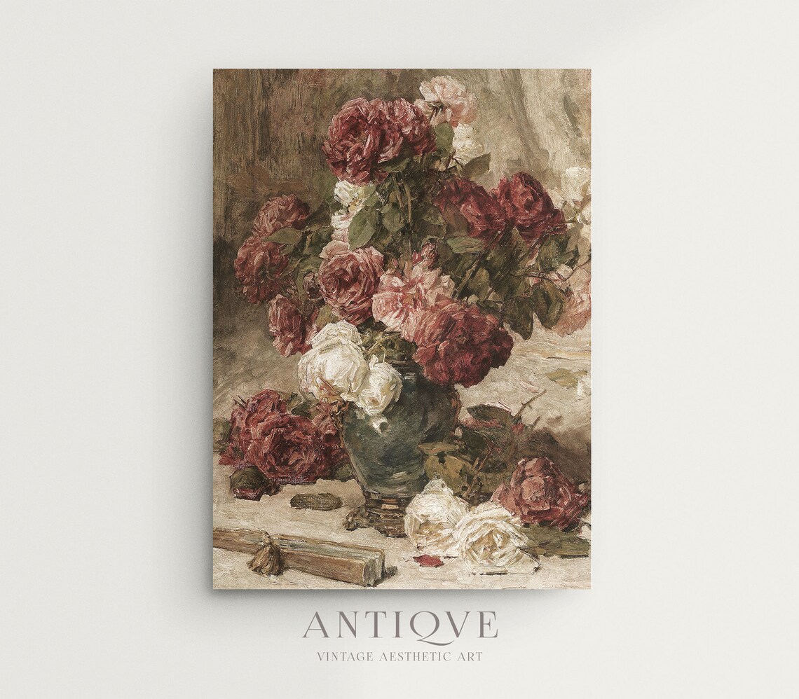 Vintage Roses Still Life, Spanish Fan Art Print - Image 4
